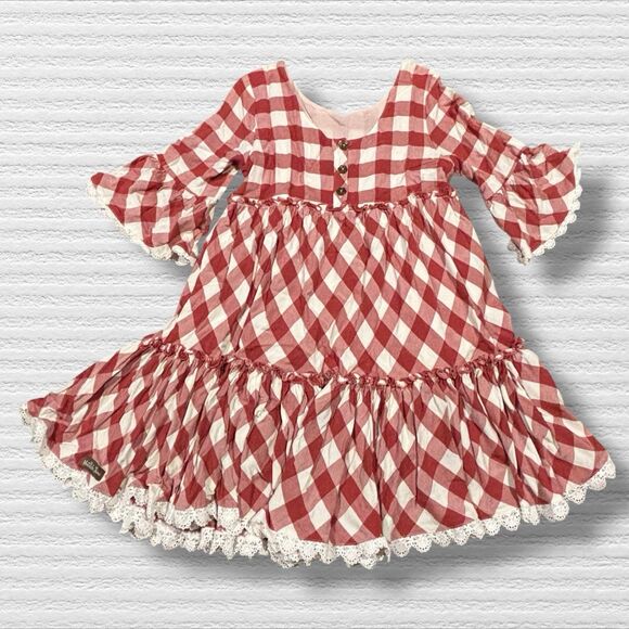 Matilda Jane Just Imagine Kassidy Plaid Twill Ruffle Dress Girls 10 Gingham Red - Picture 5 of 7